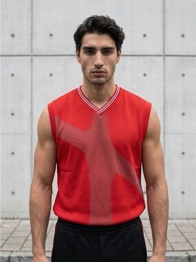 Vintage Reebok Red Sweater Vest | Size Large | Sporty V-Neck Knit